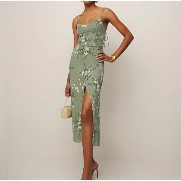 NWT Reformation Courtney Dress in Bonita Women's Green Size 12 - Picture 1 of 8